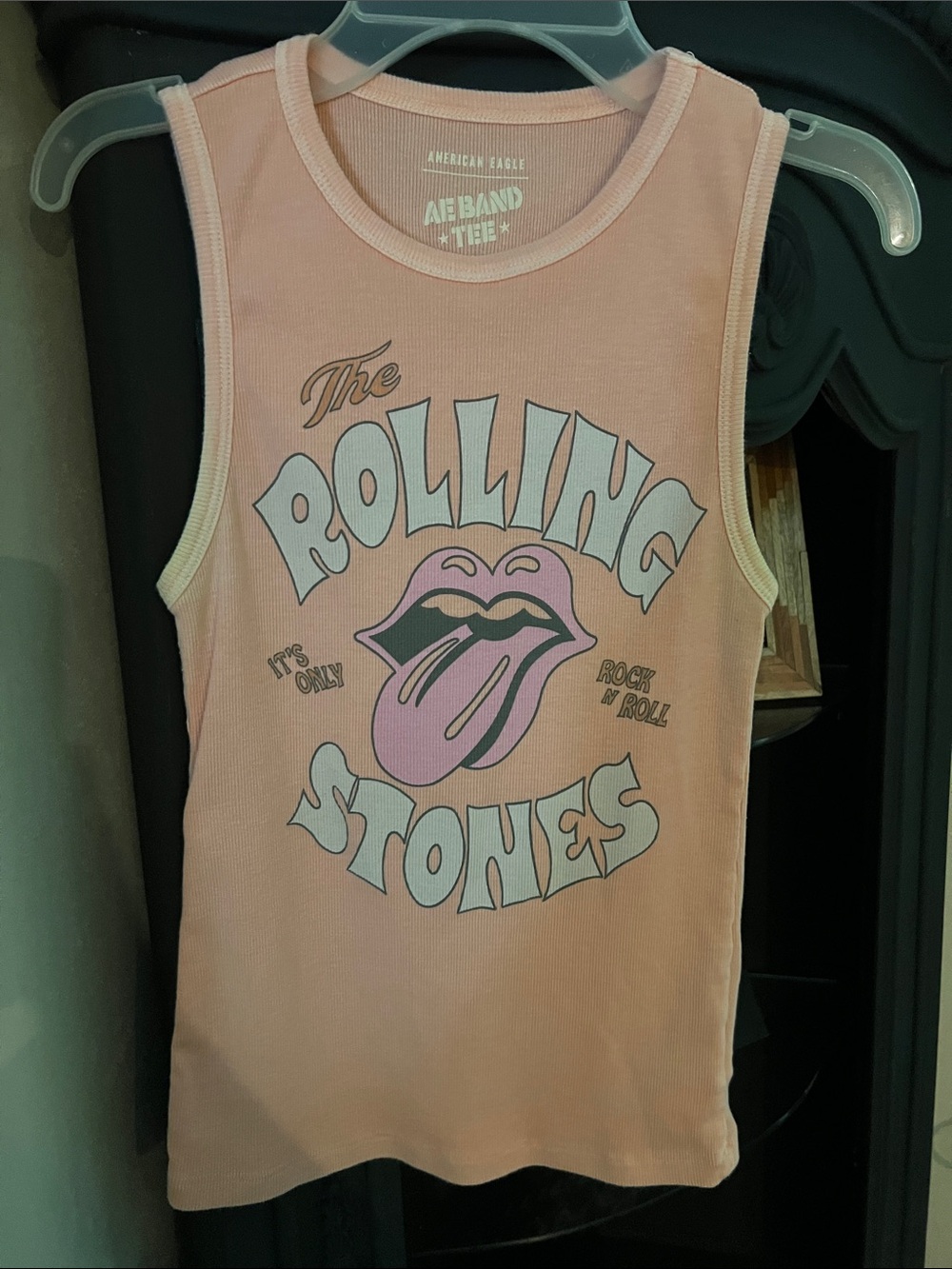 American Eagle Outfitters Pink Rolling Stones Graphic Tank Top